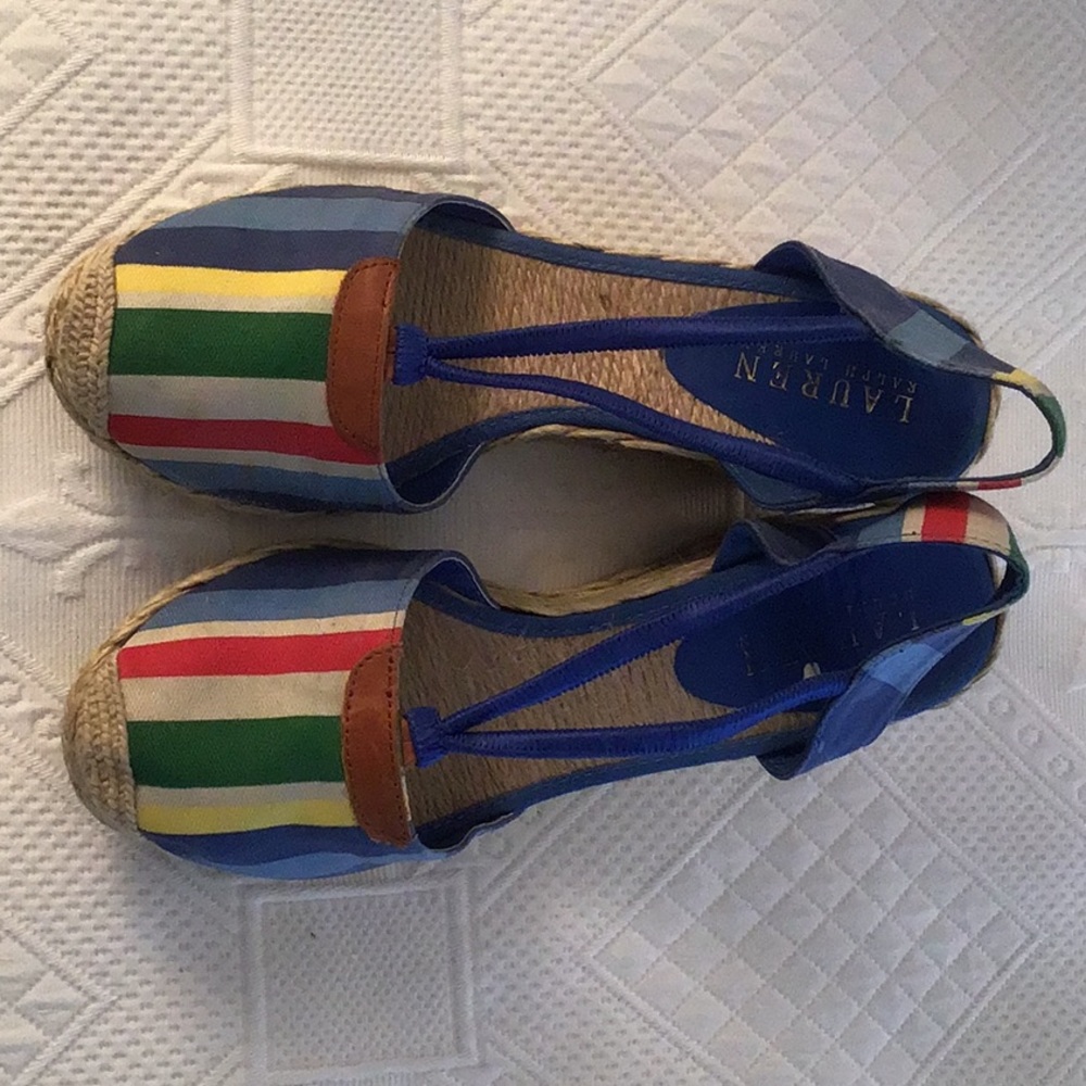 RALPH LAUREN MULTI-COLOR STRIPED CANVAS ESPADRILLES